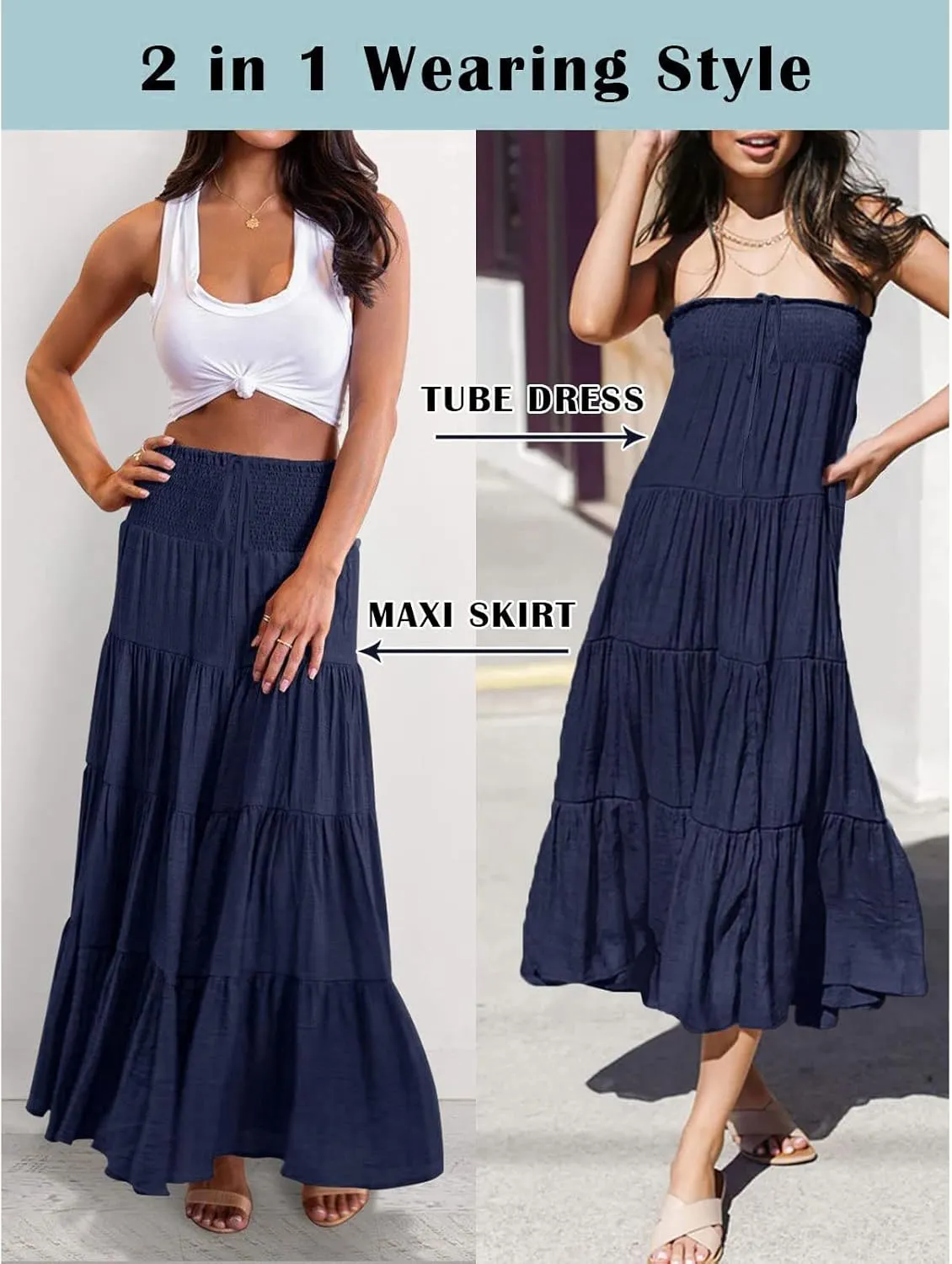 Floral Maxi Skirt for Women Summer Comfy Elastic High Waisted Skirts Beach Vacation A-Line Flowy Swing Long Skirts