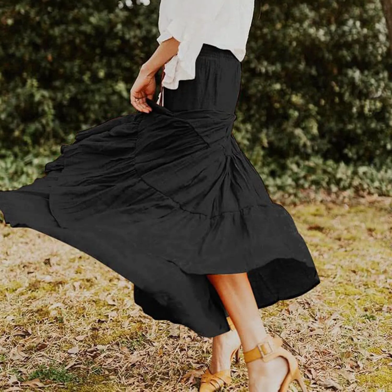 Floral Maxi Skirt for Women Summer Comfy Elastic High Waisted Skirts Beach Vacation A-Line Flowy Swing Long Skirts
