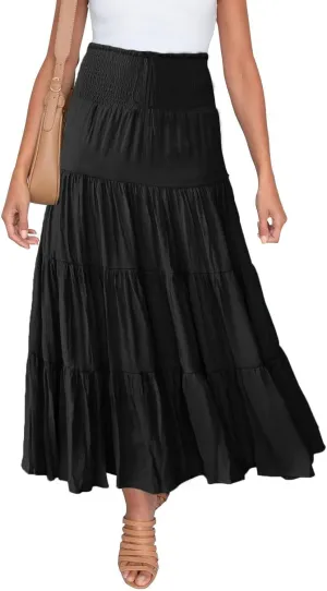 Floral Maxi Skirt for Women Summer Comfy Elastic High Waisted Skirts Beach Vacation A-Line Flowy Swing Long Skirts