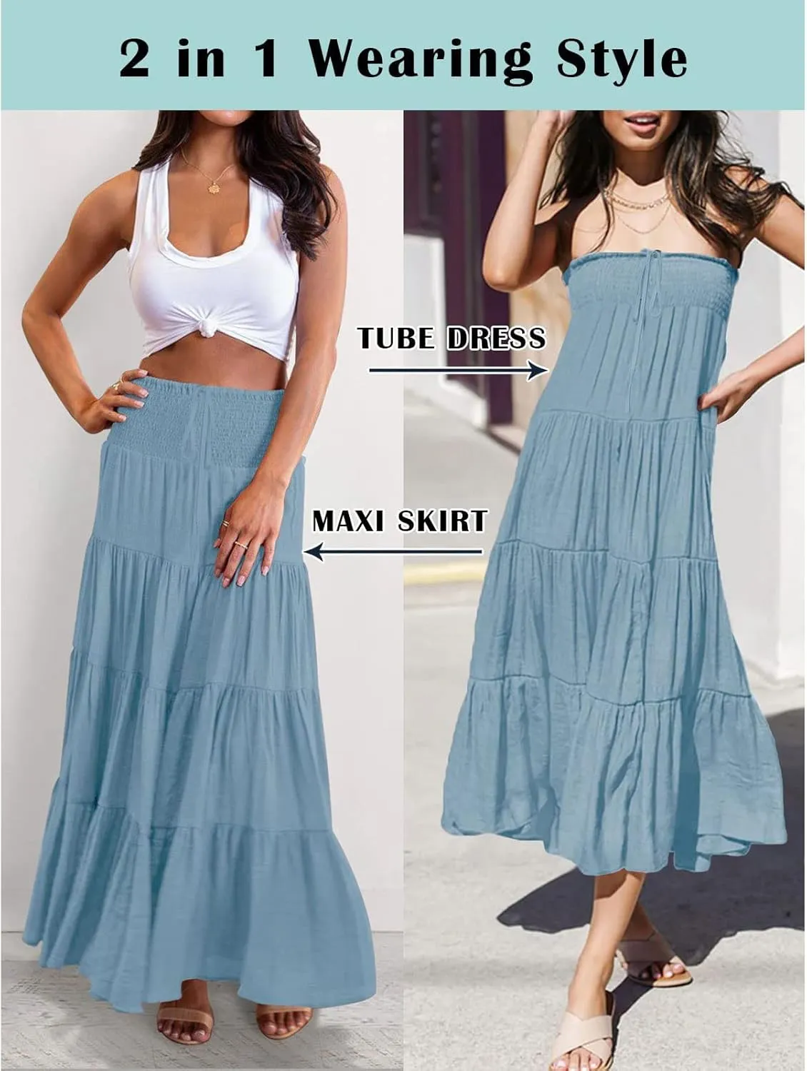 Floral Maxi Skirt for Women Summer Comfy Elastic High Waisted Skirts Beach Vacation A-Line Flowy Swing Long Skirts