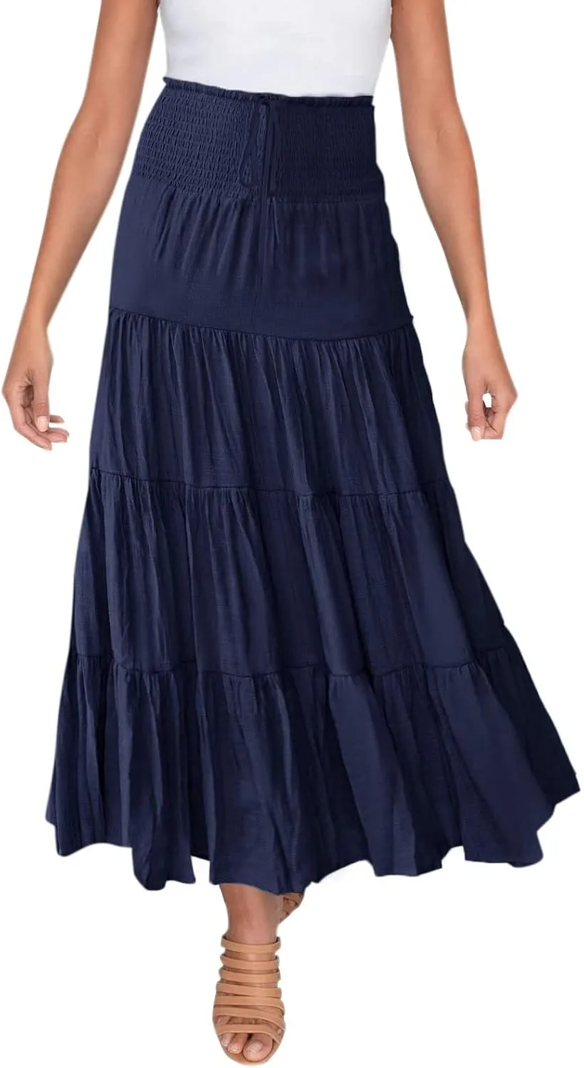 Floral Maxi Skirt for Women Summer Comfy Elastic High Waisted Skirts Beach Vacation A-Line Flowy Swing Long Skirts