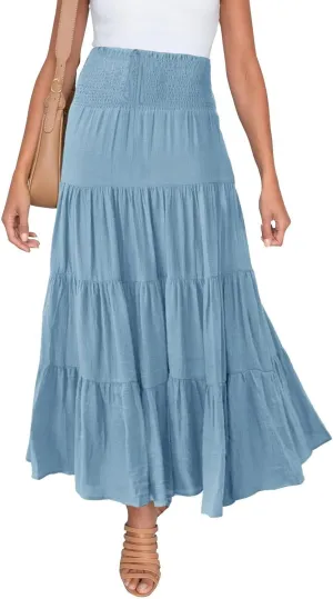 Floral Maxi Skirt for Women Summer Comfy Elastic High Waisted Skirts Beach Vacation A-Line Flowy Swing Long Skirts