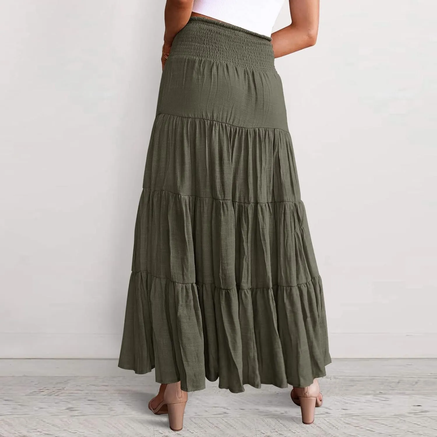Floral Maxi Skirt for Women Summer Comfy Elastic High Waisted Skirts Beach Vacation A-Line Flowy Swing Long Skirts
