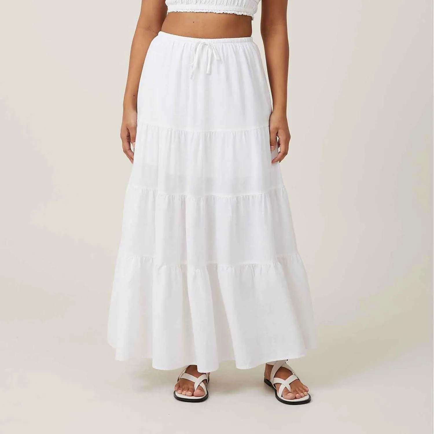 Flowy Pleated A Line Skirts for Women High Waisted Layered Tiered Maxi Skirt Elegant Summer Beach Boho Dress