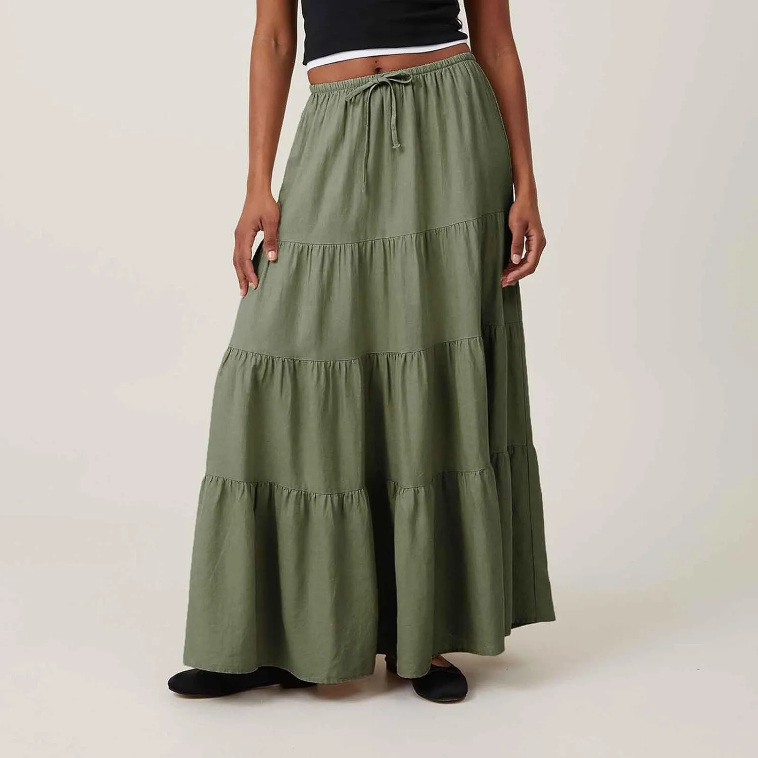 Flowy Pleated A Line Skirts for Women High Waisted Layered Tiered Maxi Skirt Elegant Summer Beach Boho Dress
