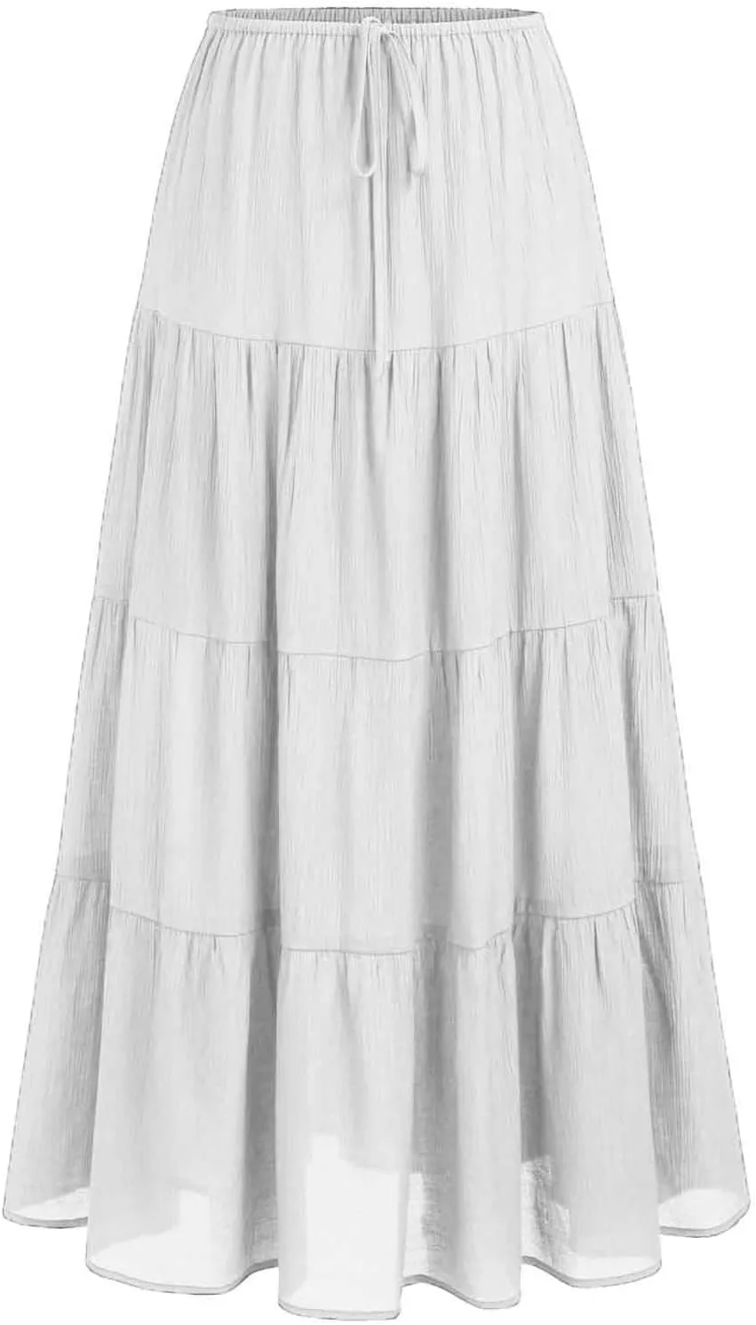 Flowy Pleated A Line Skirts for Women High Waisted Layered Tiered Maxi Skirt Elegant Summer Beach Boho Dress