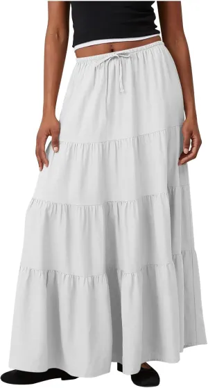 Flowy Pleated A Line Skirts for Women High Waisted Layered Tiered Maxi Skirt Elegant Summer Beach Boho Dress
