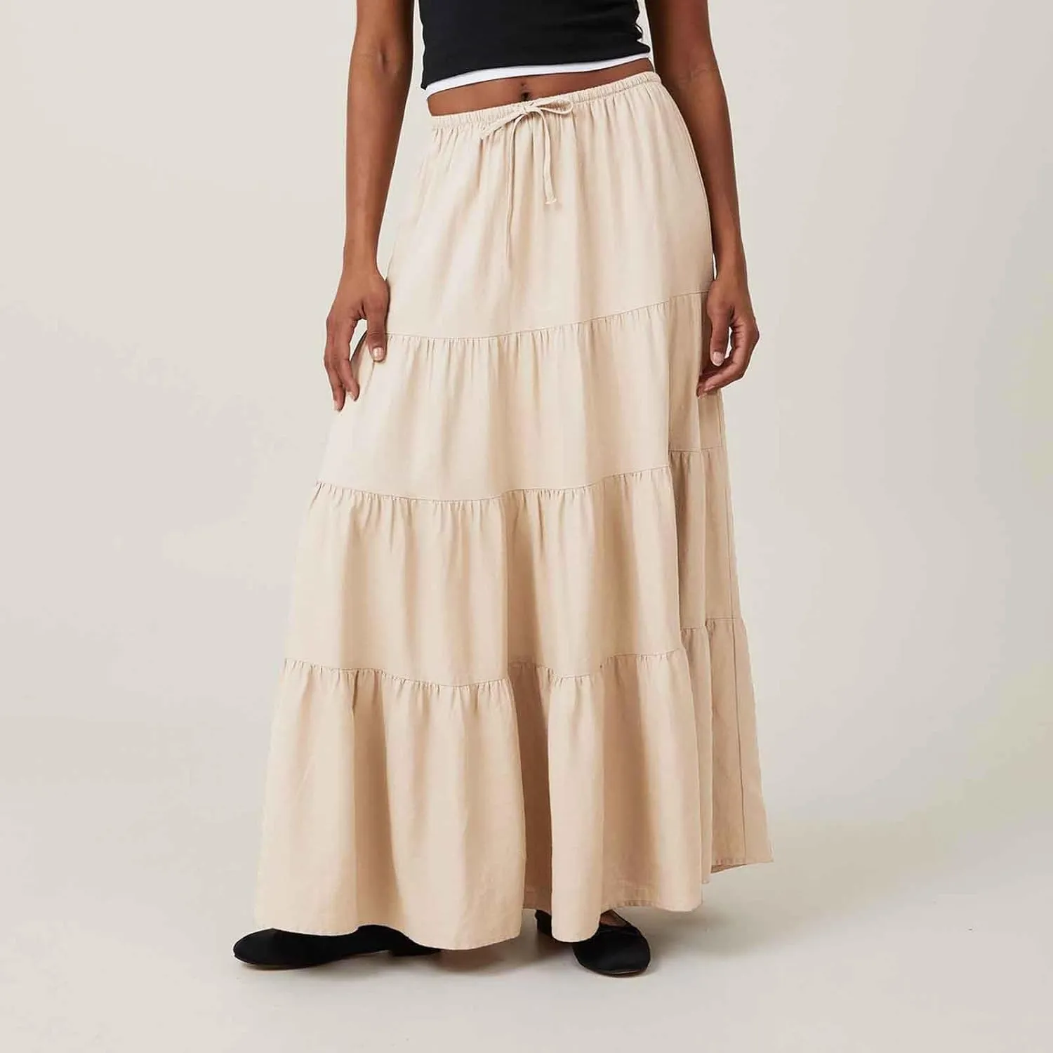 Flowy Pleated A Line Skirts for Women High Waisted Layered Tiered Maxi Skirt Elegant Summer Beach Boho Dress