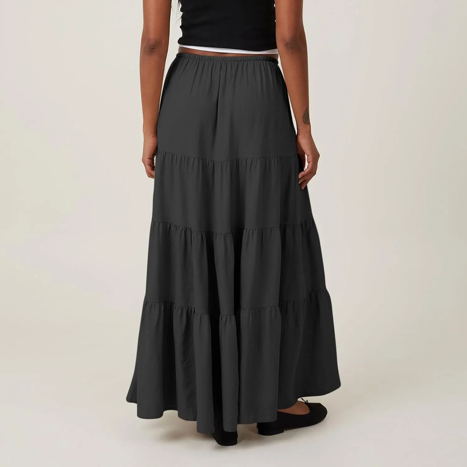 Flowy Pleated A Line Skirts for Women High Waisted Layered Tiered Maxi Skirt Elegant Summer Beach Boho Dress