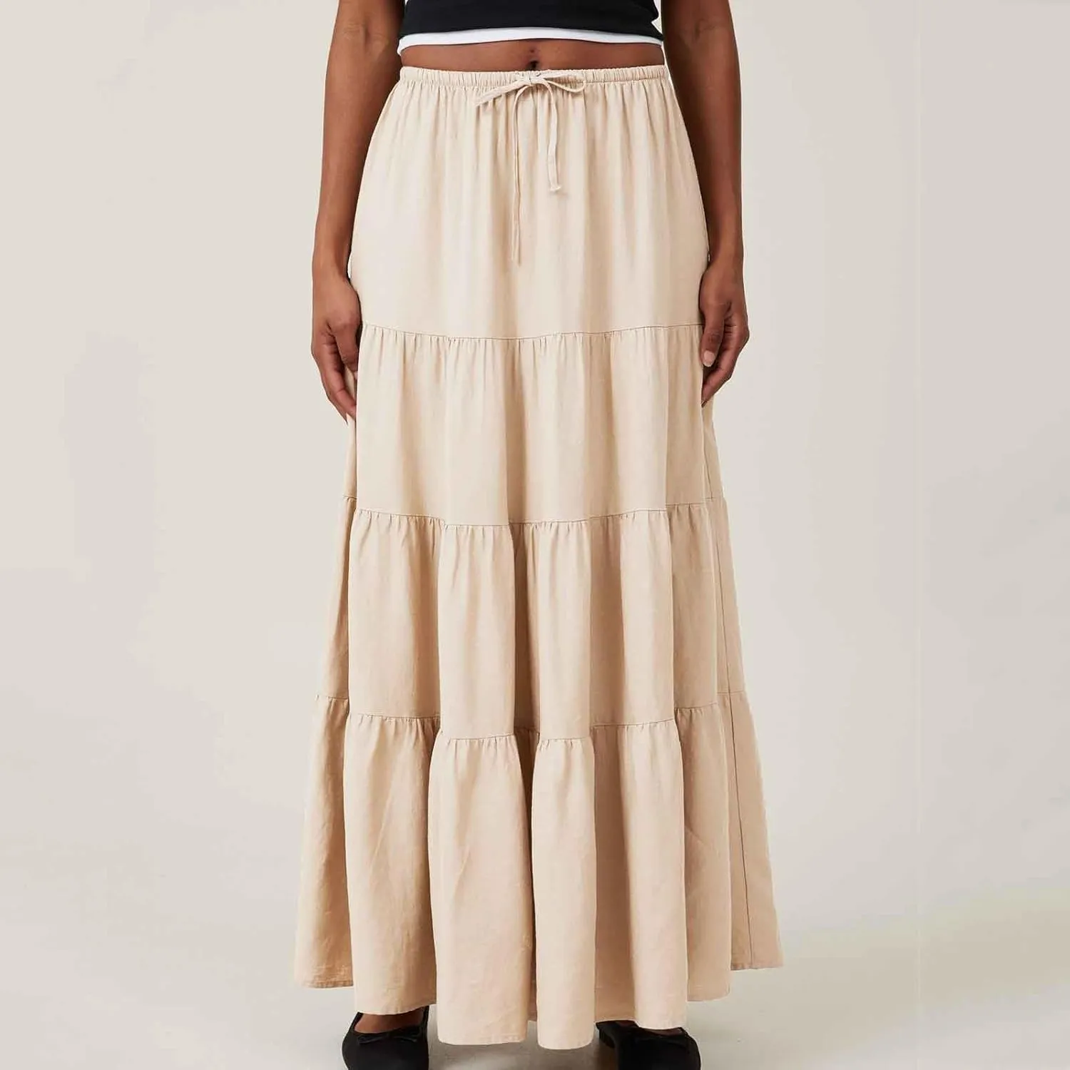 Flowy Pleated A Line Skirts for Women High Waisted Layered Tiered Maxi Skirt Elegant Summer Beach Boho Dress