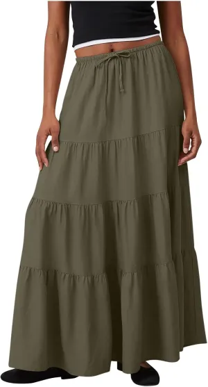 Flowy Pleated A Line Skirts for Women High Waisted Layered Tiered Maxi Skirt Elegant Summer Beach Boho Dress