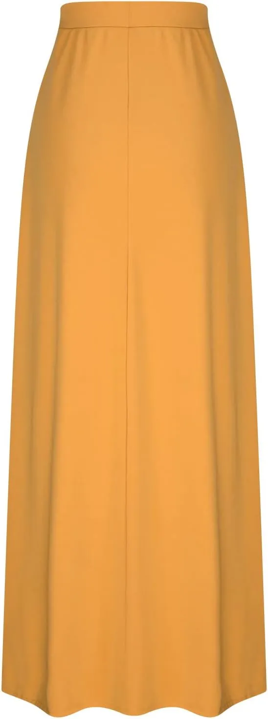Flowy Plus Size Maxi Skirts for Women Elastic High Waisted Ankle Length Skirt Stretch A Line Drawstring Dress