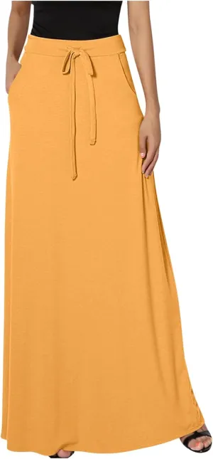 Flowy Plus Size Maxi Skirts for Women Elastic High Waisted Ankle Length Skirt Stretch A Line Drawstring Dress