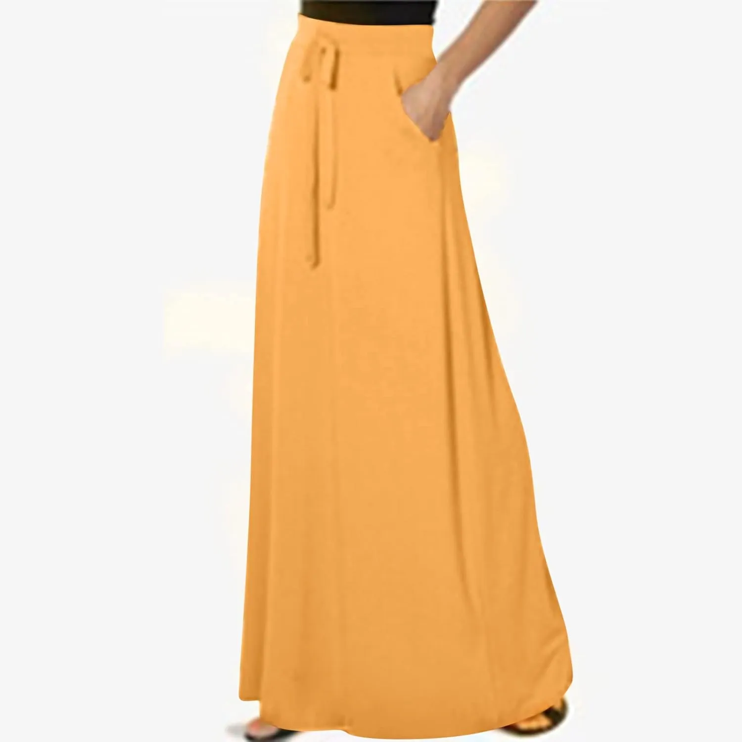 Flowy Plus Size Maxi Skirts for Women Elastic High Waisted Ankle Length Skirt Stretch A Line Drawstring Dress