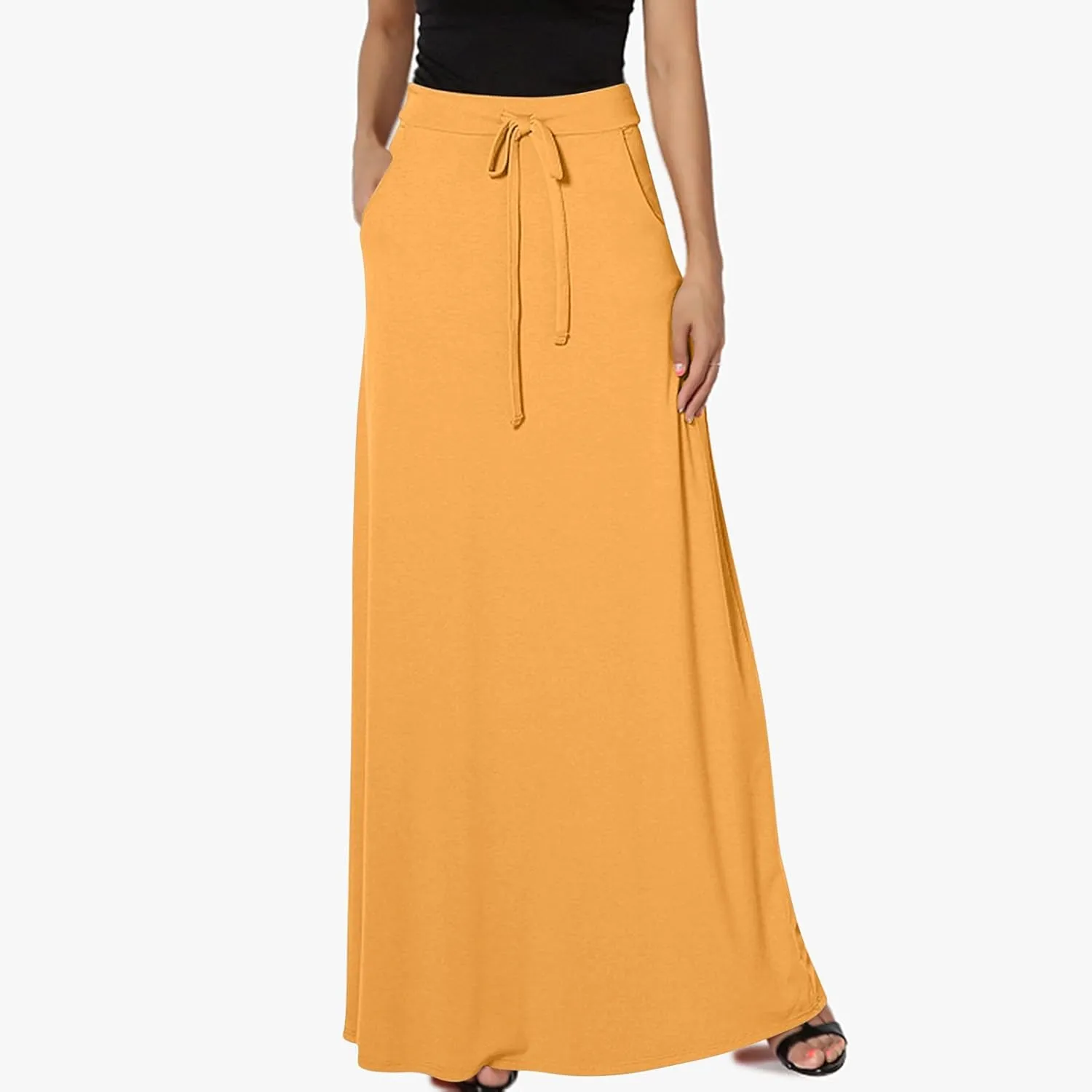 Flowy Plus Size Maxi Skirts for Women Elastic High Waisted Ankle Length Skirt Stretch A Line Drawstring Dress