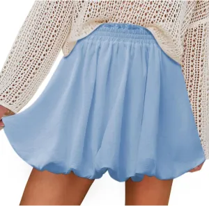 Flowy Skirts for Women Trendy Solid Color Stretchy Fluffy Mini Skirt Fashion High Waisted Tummy Control Flowy Bottoms