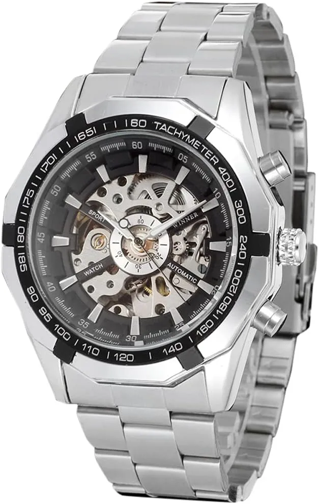 FORSINING Men's Automatic Waterproof Skeleton Wrist Watch with Stainless Steel Bracelet