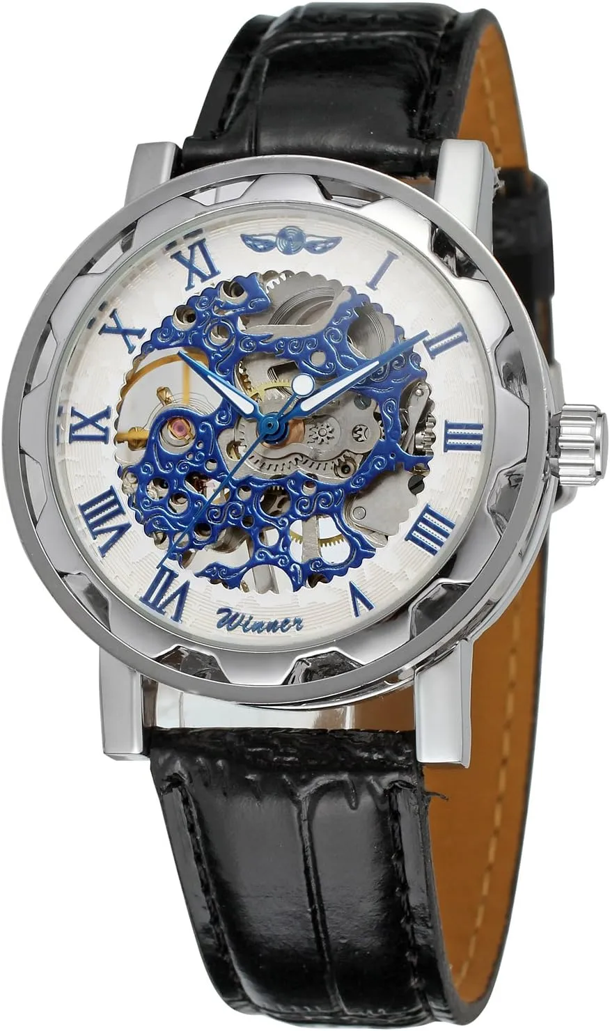 FORSINING Men's Skeleton Mechanical Wrist Watch Steampunk Luxury Black Leather
