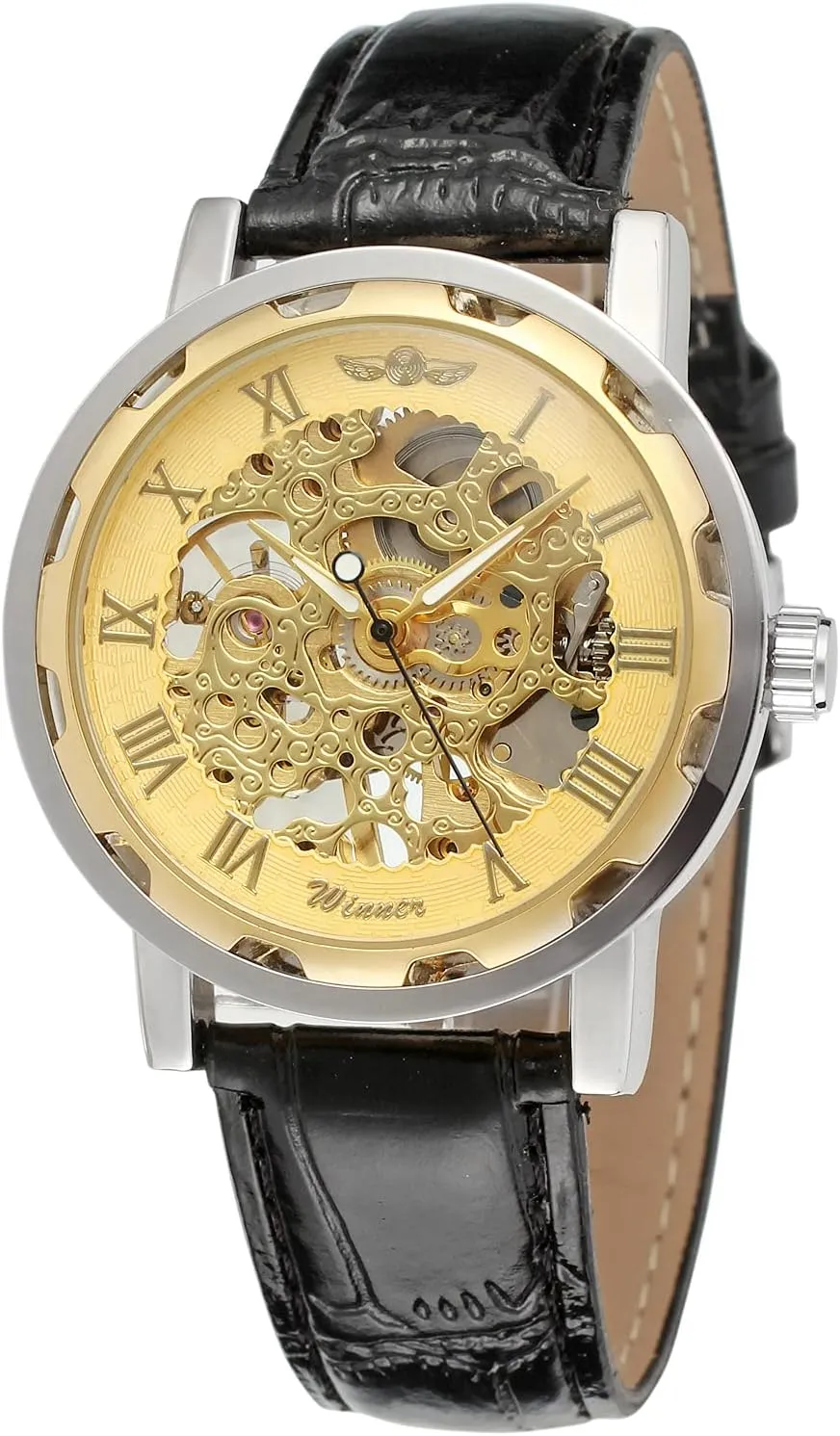FORSINING Men's Skeleton Mechanical Wrist Watch Steampunk Luxury Black Leather