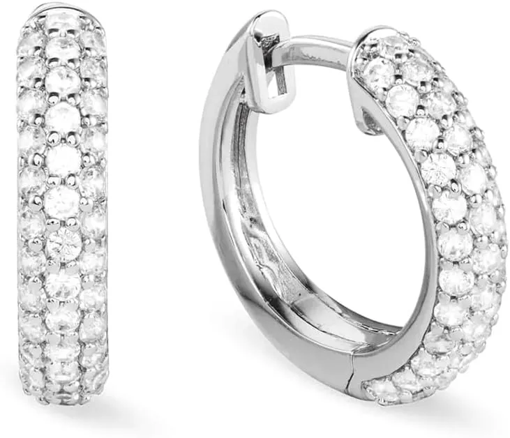 Fully Iced Cz Honey Comb Flower Set Men's Women 3D Hoops Cartilage Cuff White Gold Plated 925 Sterling Silver Ice Out Unisex Huggie Hoop Earrings For Men Jewelry Gifts For Dad Fathers