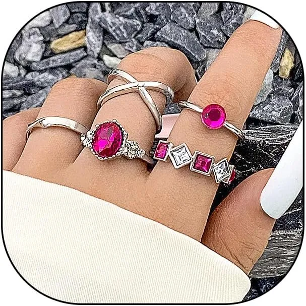 FUTIMELY Vintage Gemstone Stackable Knuckle Ring Set for Women Boho Geometric Cross Twisting Rings Joint Finger Stacking Nail Rings Jewelry Gift