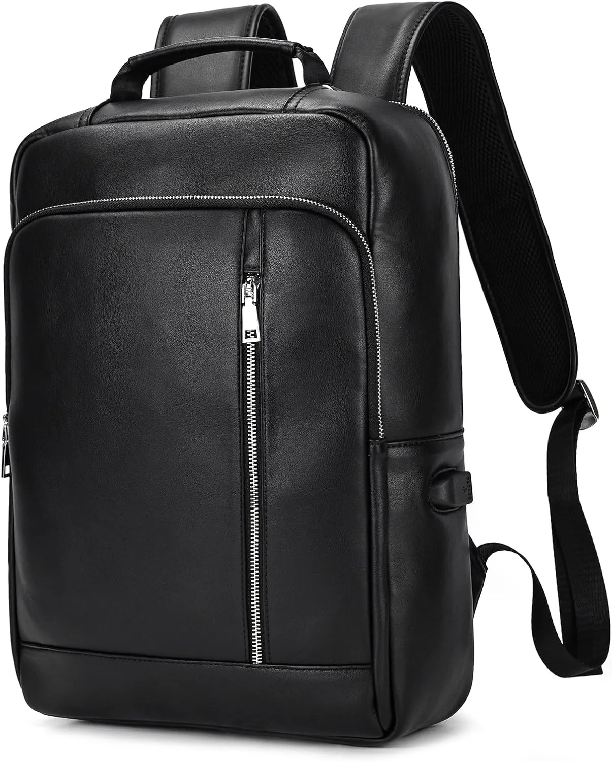 Genuine Leather 15.6 Inch Laptop Backpack for Men Women, Business Travel Bag Hiking Rucksack Backpack Daypack, Black