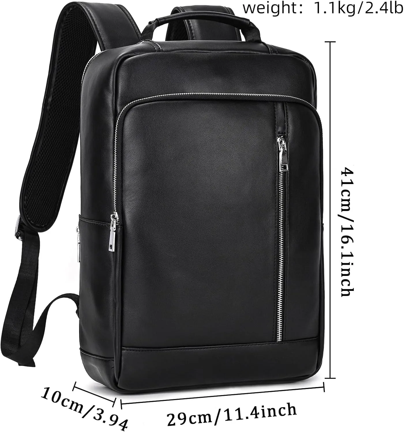Genuine Leather 15.6 Inch Laptop Backpack for Men Women, Business Travel Bag Hiking Rucksack Backpack Daypack, Black