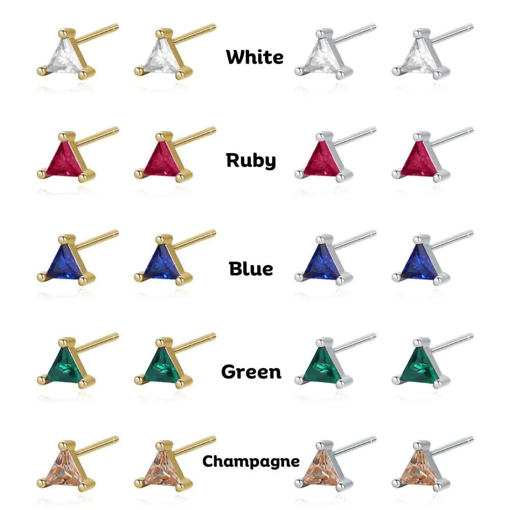 Geometric Allure: 925 Sterling Silver Triangle Cubic Earrings - Minimalist Studs for Women with Fine Jewelry Hallmark (gold, Green zircon)