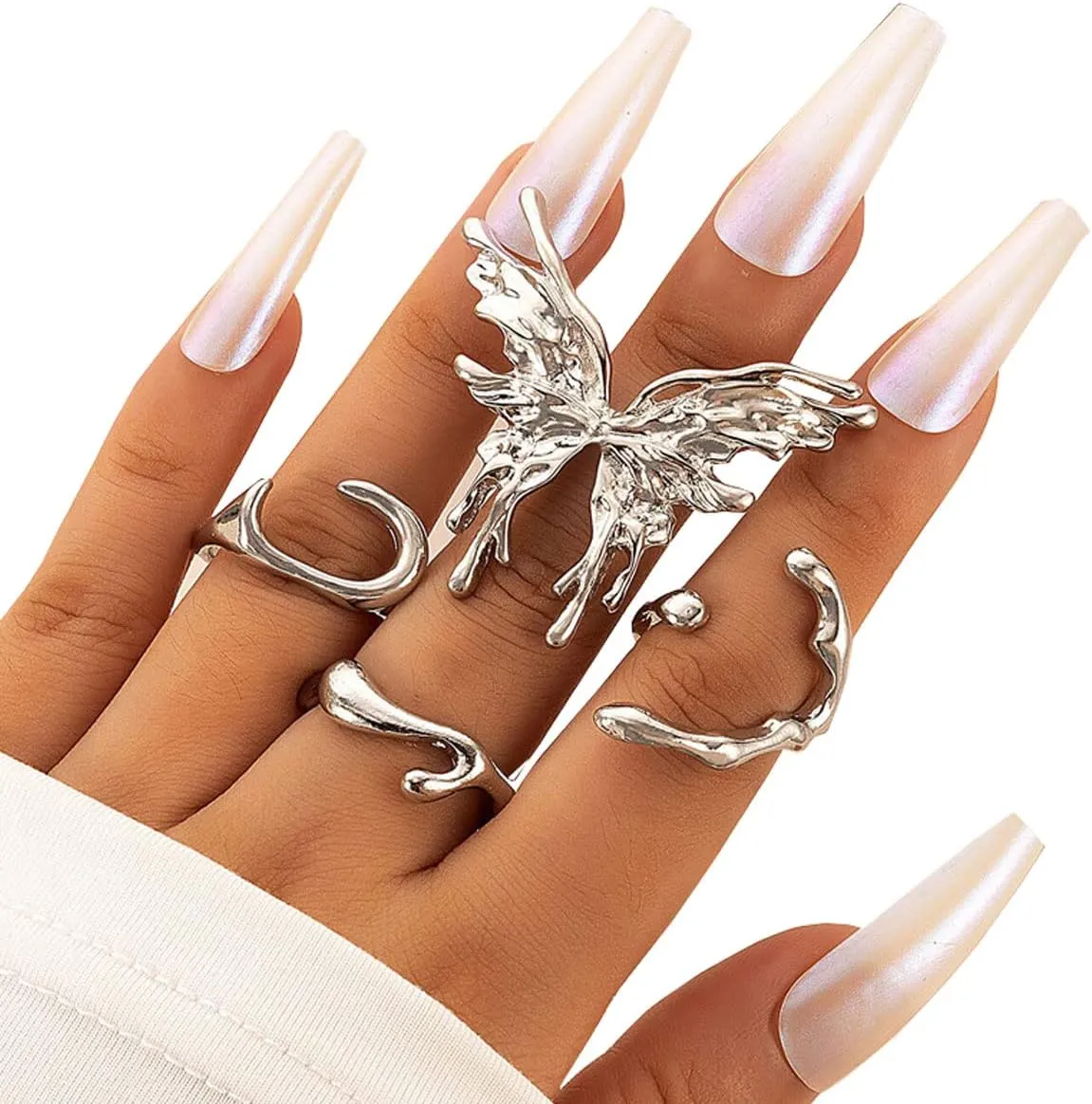 GIGB PBDK Vintage Geometric Butterfly Rings for Women,Creative Personality Irregular Butterfly Rings Exaggerated Knuckle Finger Butterfly Rings Simple Charm Rings Jewelry Gifts
