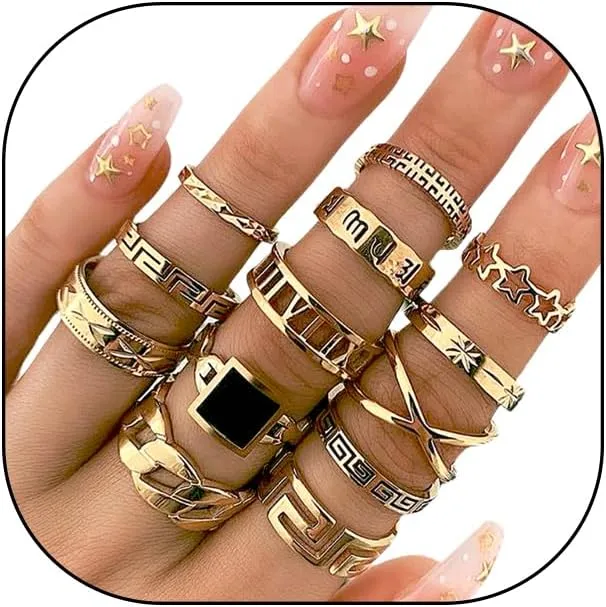 GIGB PBDK Vintage Gold Stackable Knuckle Ring Set for Women Lover Punk Silver Star Geometry Rings Joint Finger Stacking Nail Ring Pack Jewelry Gifts