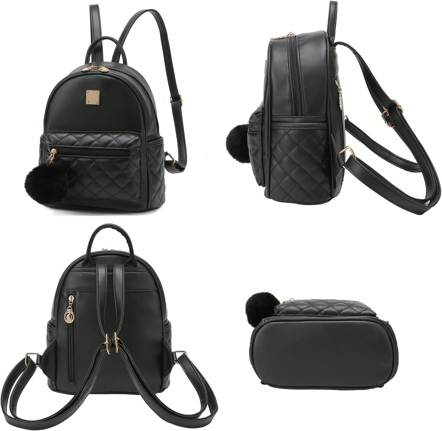 Girls Fashion Mini Backpack Purse Small Cute Plaid Leather Women Backpacks Little Bag (Black)
