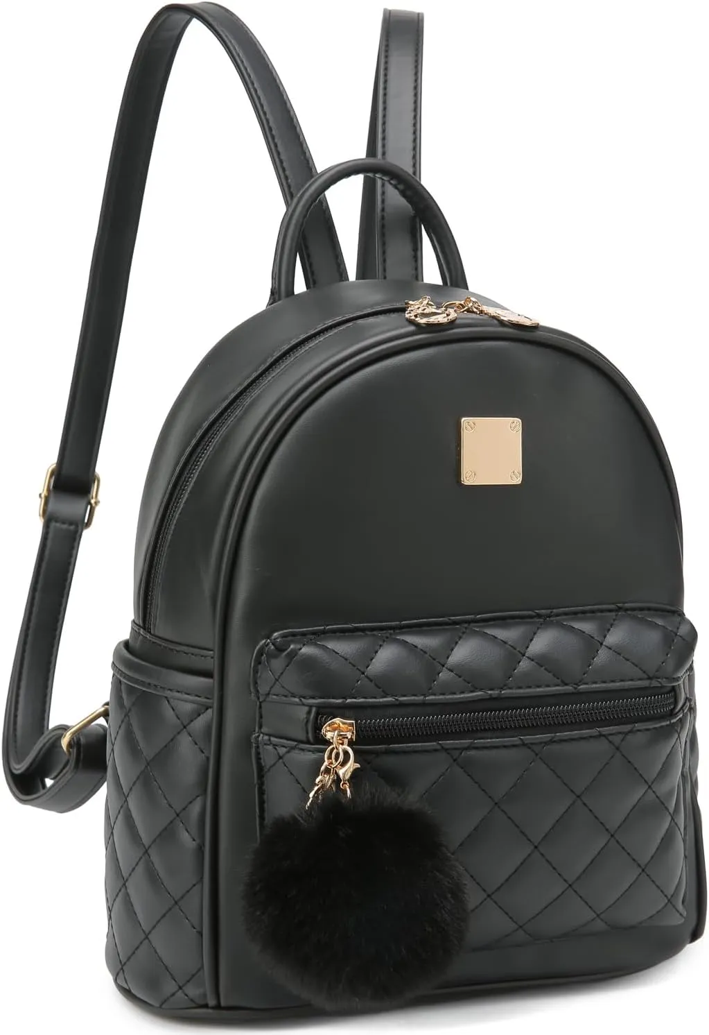 Girls Fashion Mini Backpack Purse Small Cute Plaid Leather Women Backpacks Little Bag (Black)