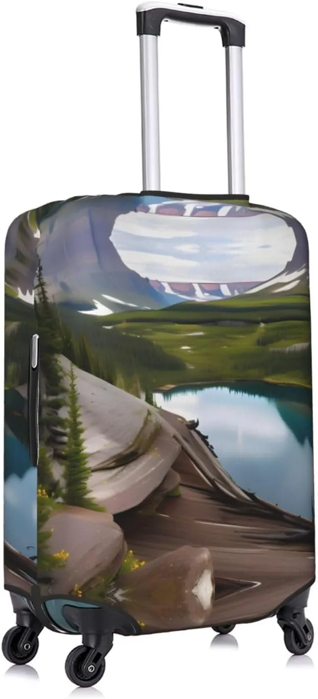 Glacier National Park Print Practical Elastic Washable Travel Luggage Cover with Concealed Zipper for Suitcases