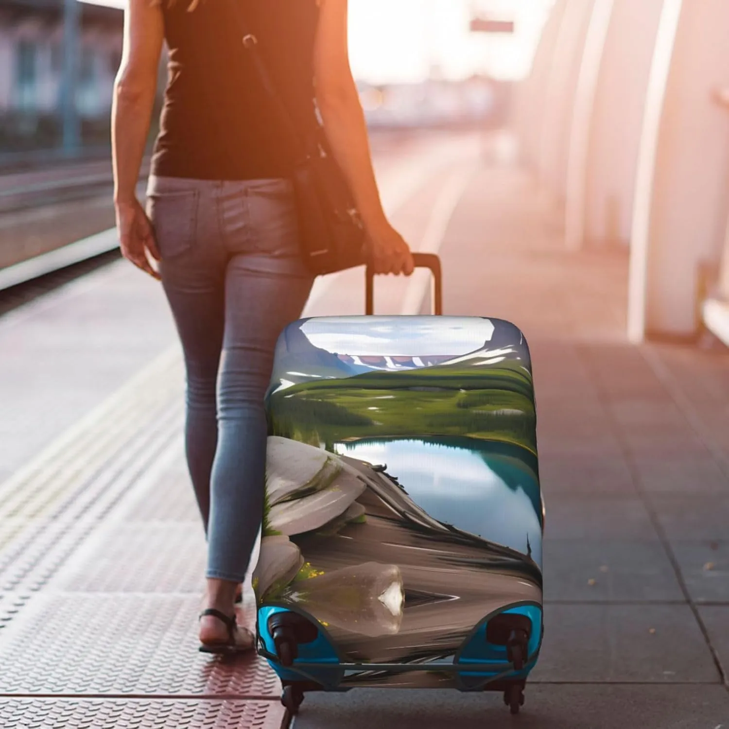 Glacier National Park Print Practical Elastic Washable Travel Luggage Cover with Concealed Zipper for Suitcases
