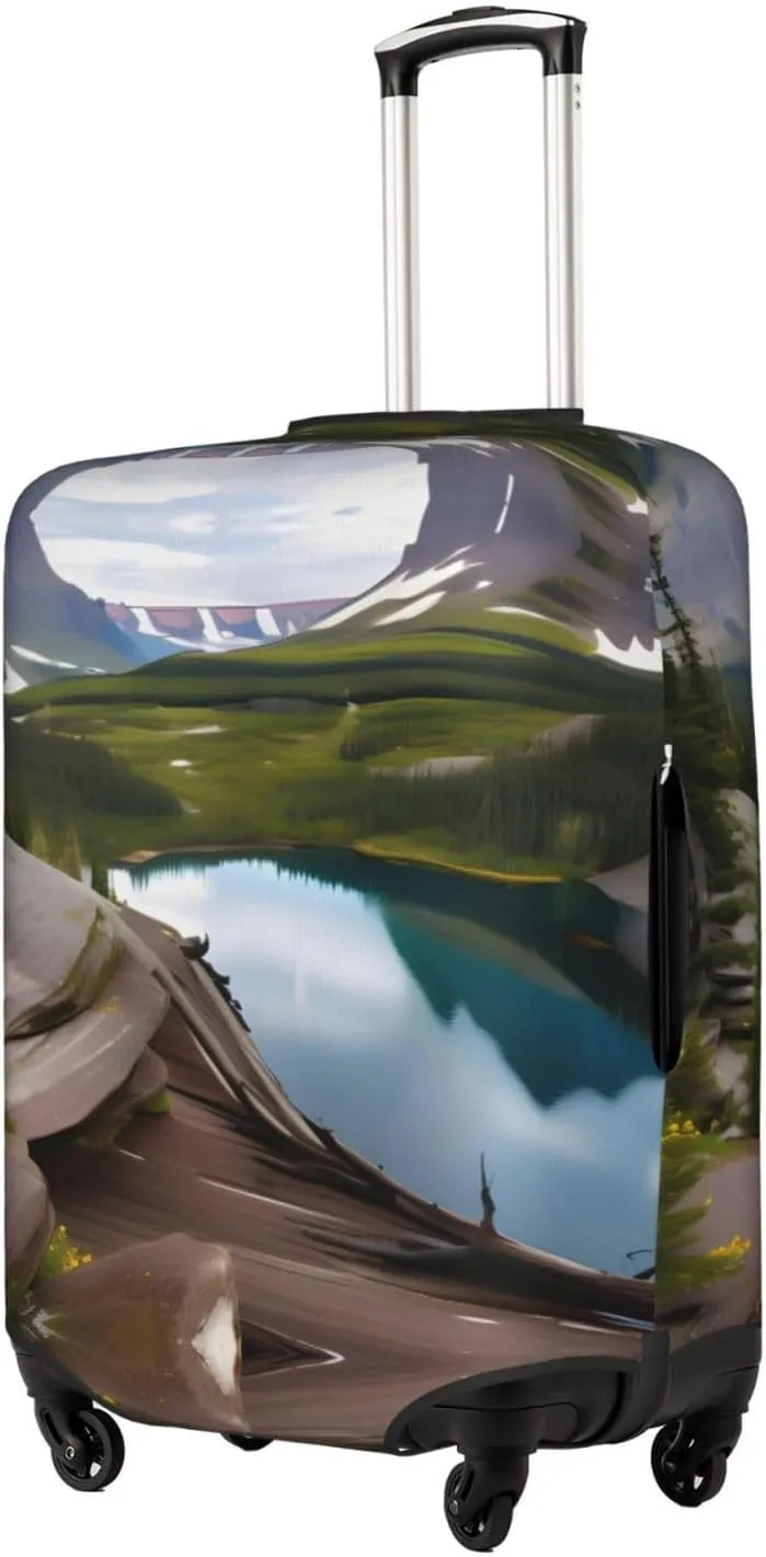 Glacier National Park Print Practical Elastic Washable Travel Luggage Cover with Concealed Zipper for Suitcases