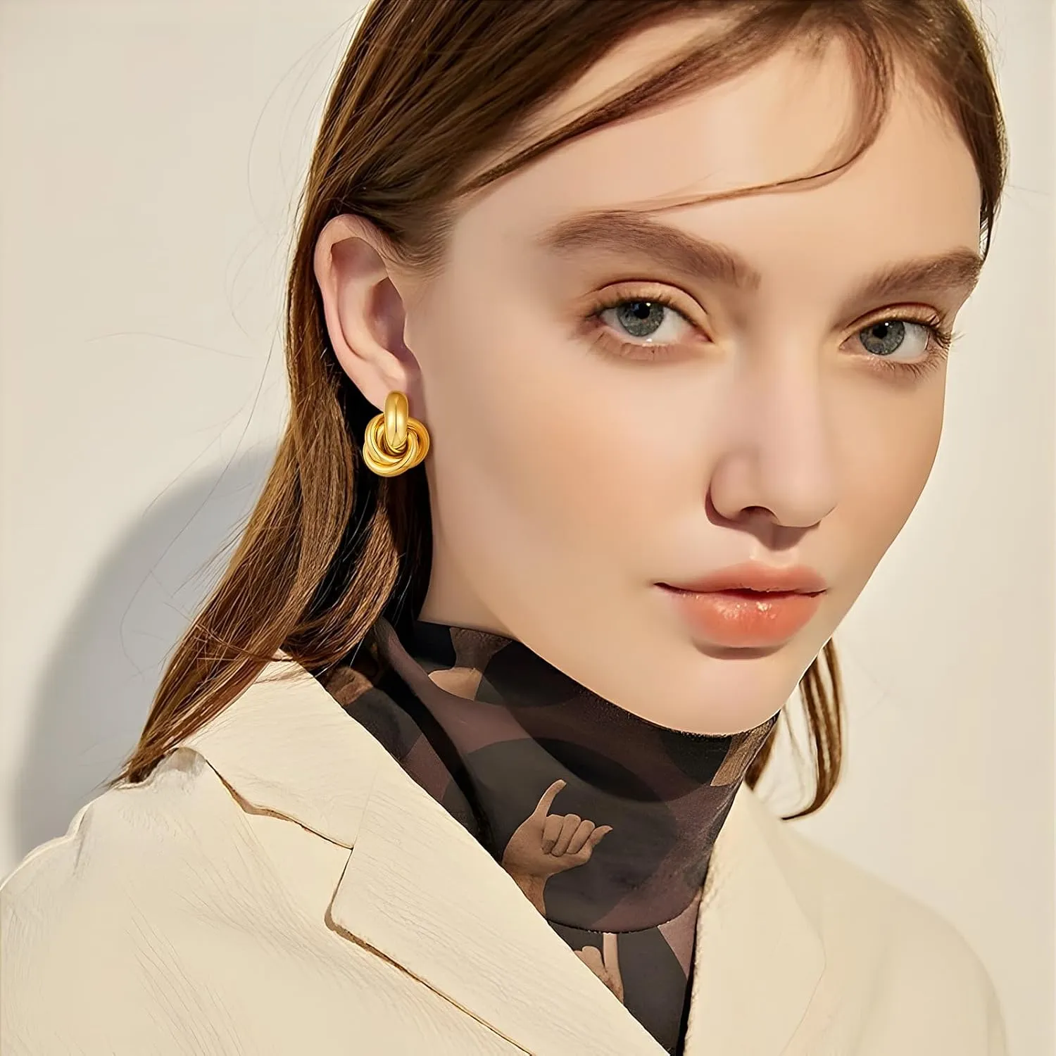 Gold Geometric Drop Dangle Earrings for Women 18K Chunky Trendy Knot Stud Small Twisted Link Earring Jewelry Gift