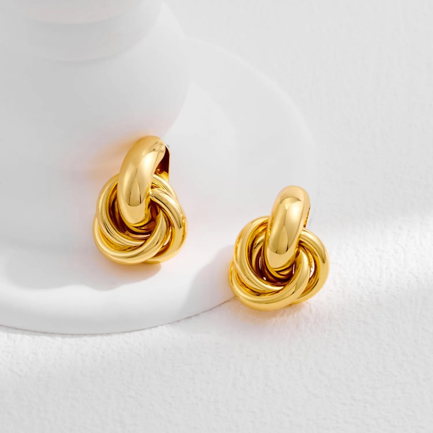 Gold Geometric Drop Dangle Earrings for Women 18K Chunky Trendy Knot Stud Small Twisted Link Earring Jewelry Gift