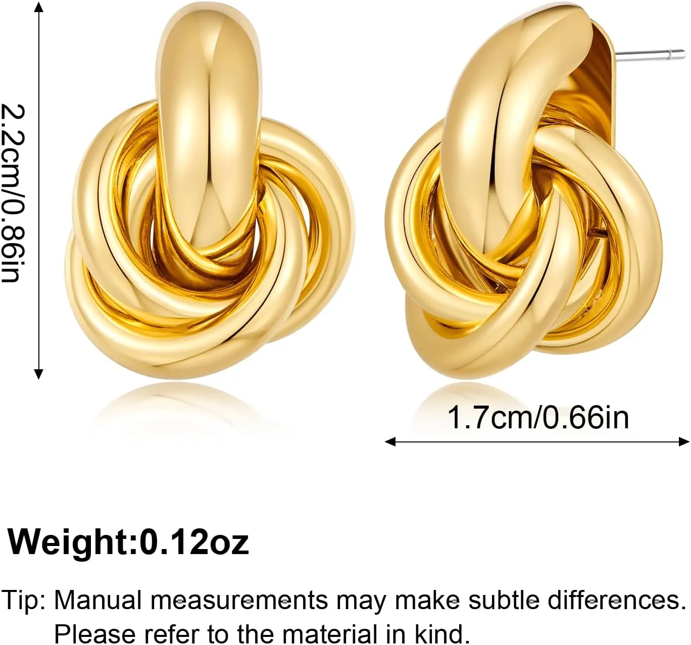 Gold Geometric Drop Dangle Earrings for Women 18K Chunky Trendy Knot Stud Small Twisted Link Earring Jewelry Gift