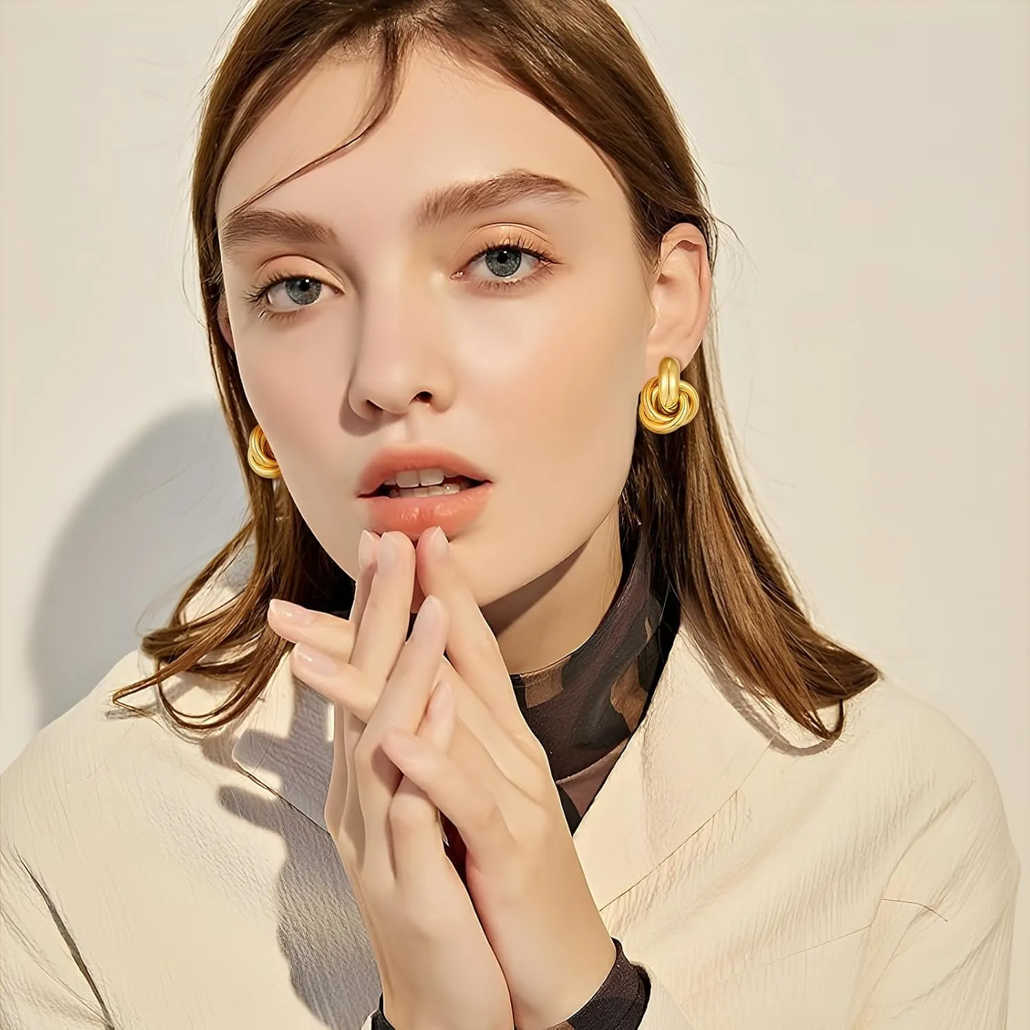 Gold Geometric Drop Dangle Earrings for Women 18K Chunky Trendy Knot Stud Small Twisted Link Earring Jewelry Gift