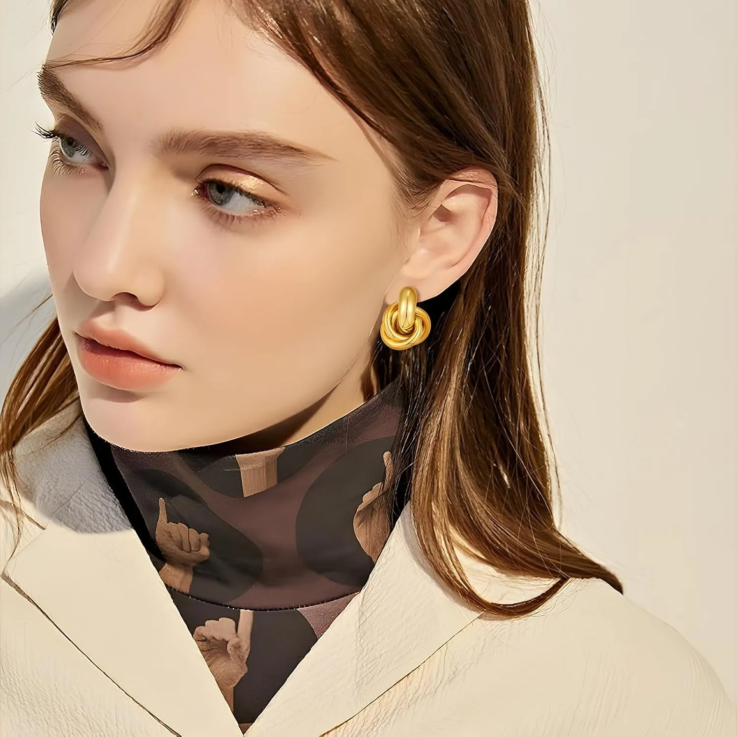 Gold Geometric Drop Dangle Earrings for Women 18K Chunky Trendy Knot Stud Small Twisted Link Earring Jewelry Gift