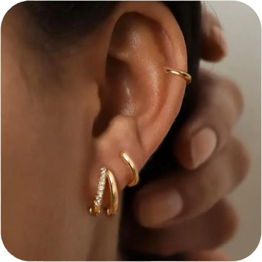 Gold Hoop Earrings for Women,14K Gold Hypoallergenic Earrings Huggie Hoop Earrings Double Hoop earrings