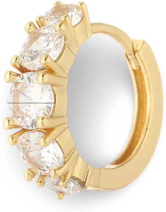 Gold Plated CZ Accented Huggie Hoop Earrings for Women, Small Hinged Hoop with Clear Round Stones - ER085G5, 1pcs Single