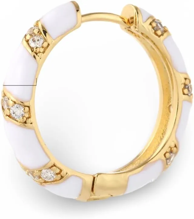 Gold Plated CZ Accented Huggie Hoop Earrings for Women, Small Hinged Hoop with Clear Round Stones - ER091G3, 1pcs Single