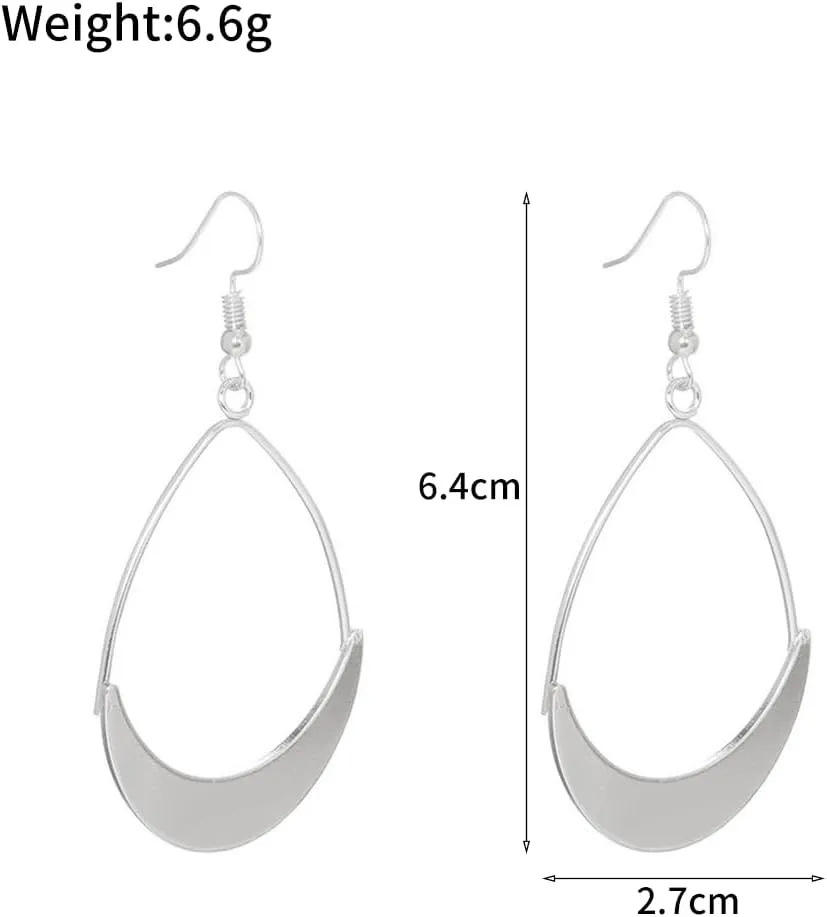 Gold Plated Teardrop Dangle Earrings for Women Minimalist Silver Geometric Large Hollow Metal Dangling Hook Earrings Trendy Statement Jewelry Gifts