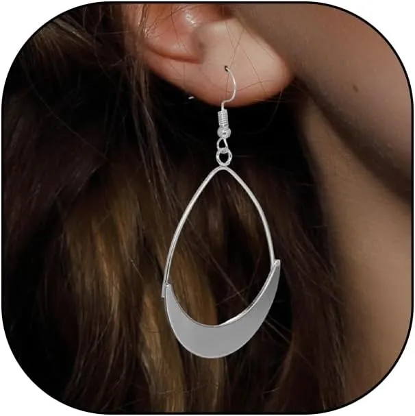 Gold Plated Teardrop Dangle Earrings for Women Minimalist Silver Geometric Large Hollow Metal Dangling Hook Earrings Trendy Statement Jewelry Gifts