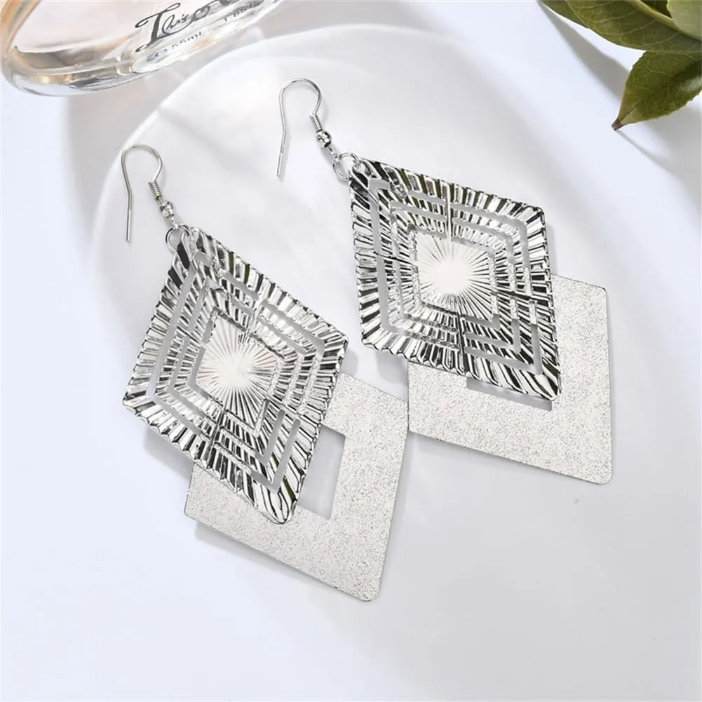 Gold Silver Geometric Dangle Earring for Women Bohemian Dangling Drop Earrings Exaggerated Metal Geometric Earrings