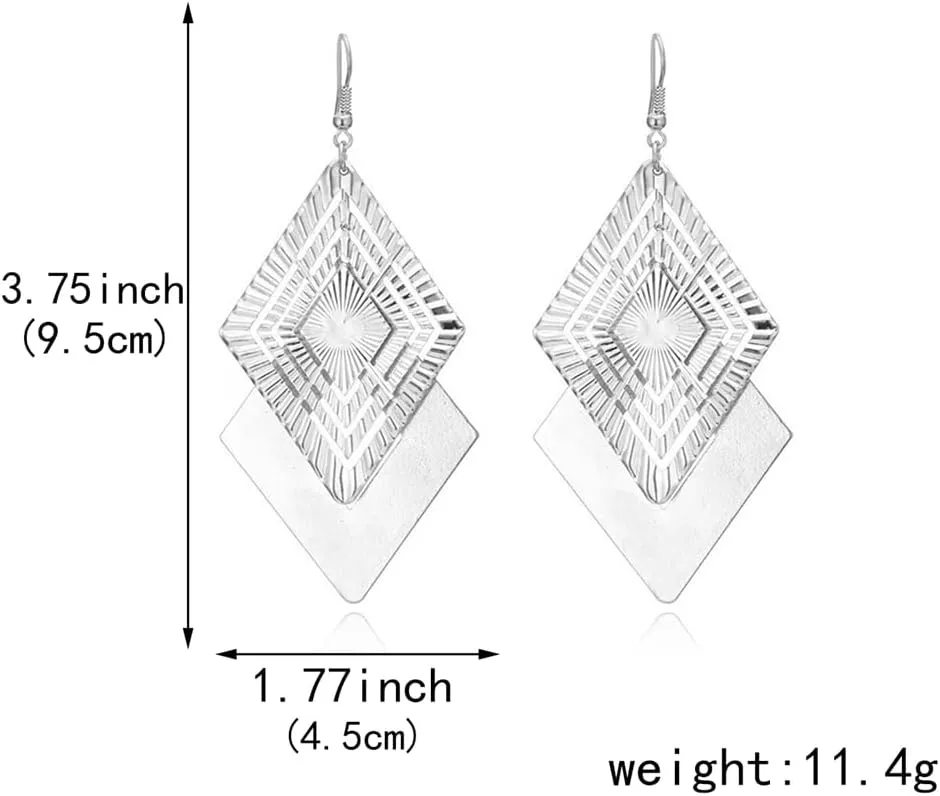 Gold Silver Geometric Dangle Earring for Women Bohemian Dangling Drop Earrings Exaggerated Metal Geometric Earrings