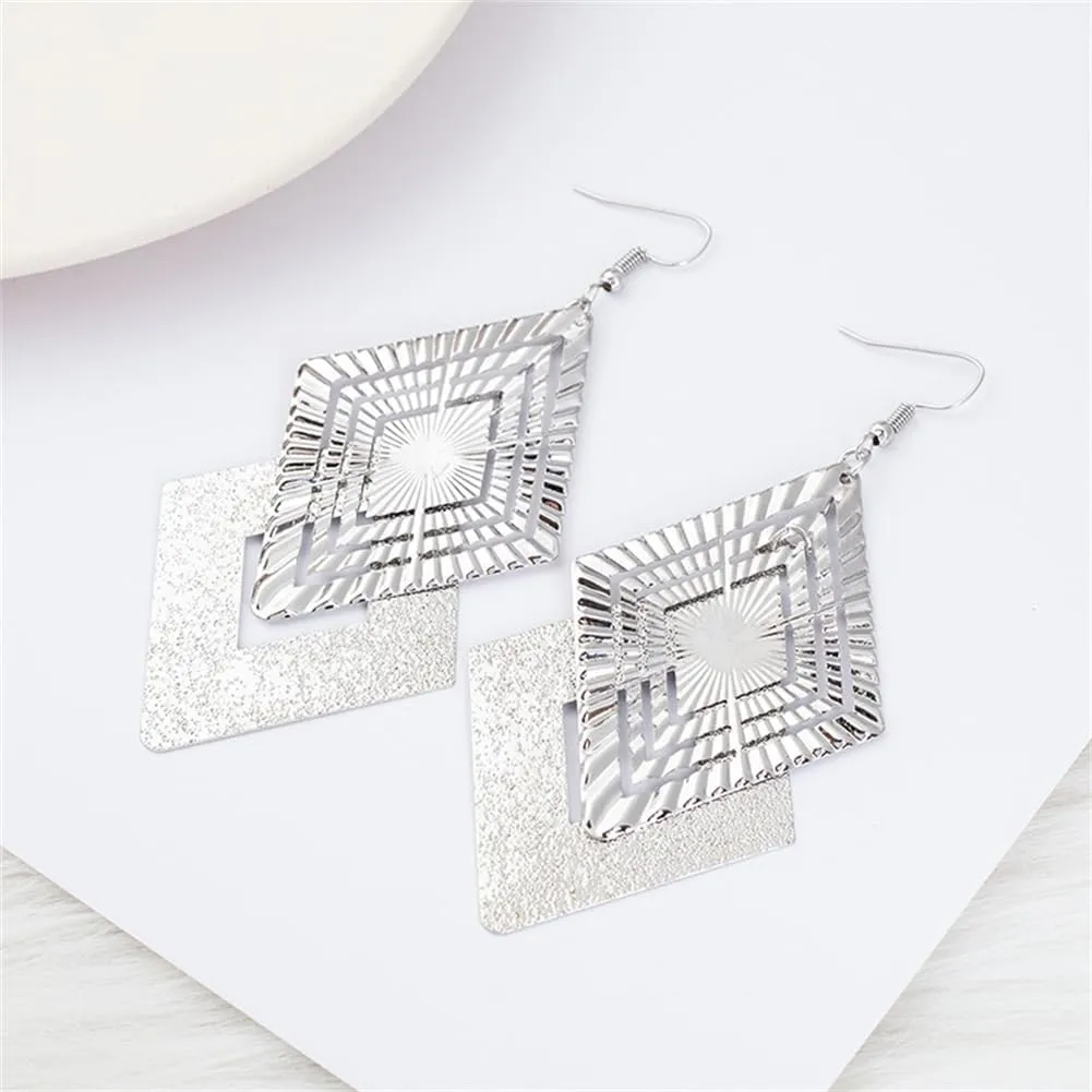 Gold Silver Geometric Dangle Earring for Women Bohemian Dangling Drop Earrings Exaggerated Metal Geometric Earrings