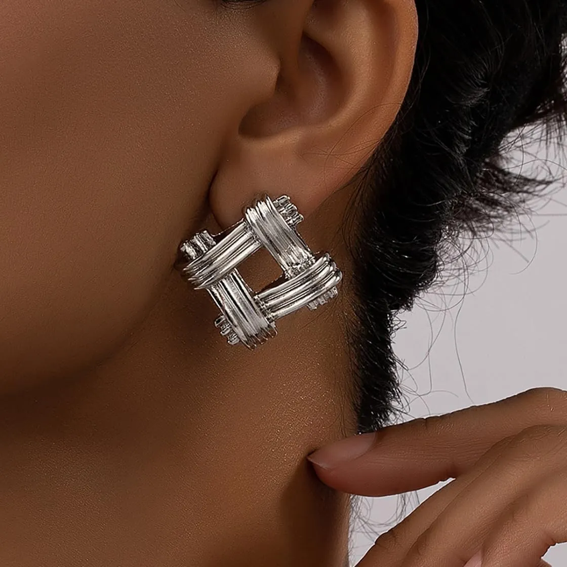 Gold Statement Earrings for Women Chunky Stud Earrings Dainty Exaggerated Geometric Twist Drop Dangle Earrings Geometric Square Textured Vintage Trendy Jewelry