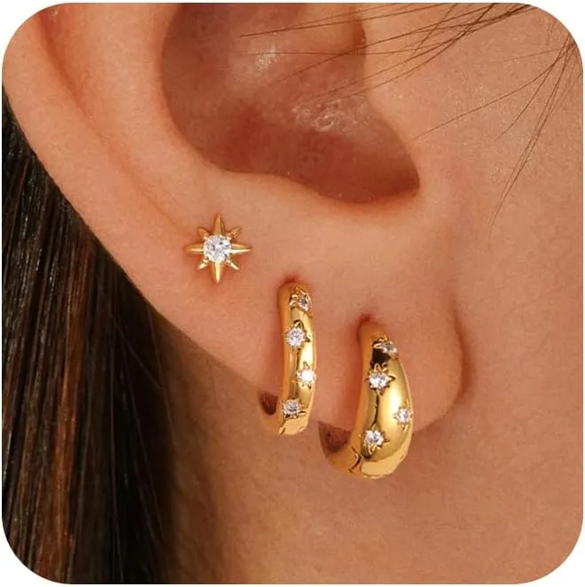 Gold/Silver Earrings for Women Dainty 14k Gold Plated Lightweight Huggie Hoop Earrings Set Trendy Gold/Silver Earring Small Hoop Earrings for Women Jewelry Gifts